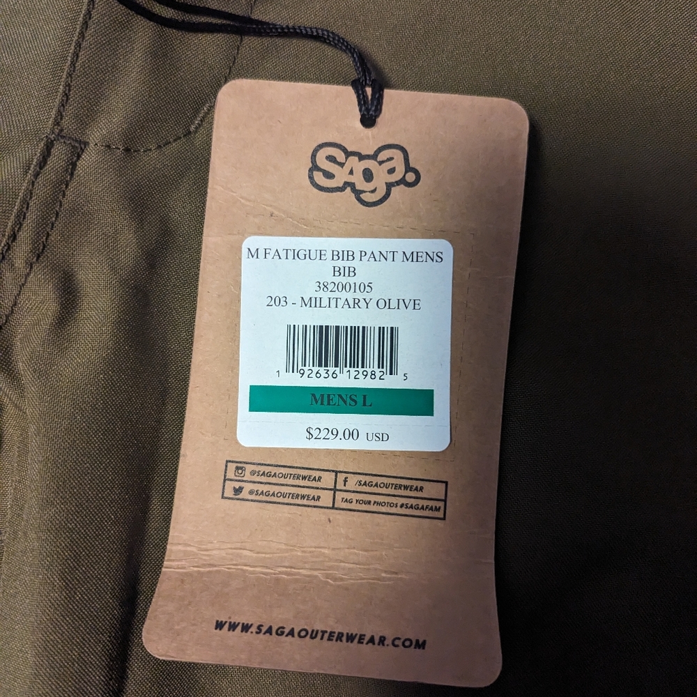 Saga outerwear fatigue BIB pants military olive size Large